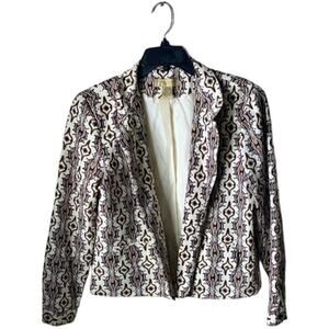 Transition Vintage Blazer Womens L Petite Geometric Open Front Tailored Jacket